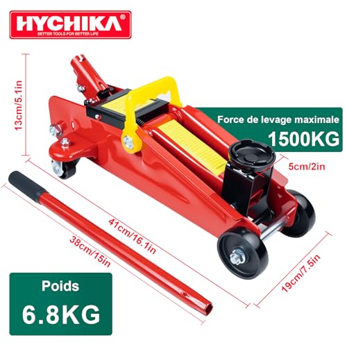 HYCHIKA 1.5 Ton Hydraulic Car Jack, Hydraulic Car Jack, Lifting Jack, with Quick Lift Pump with Hydraulic Piston, Lifting Range: 135-320 mm, for Cars, Tire Change