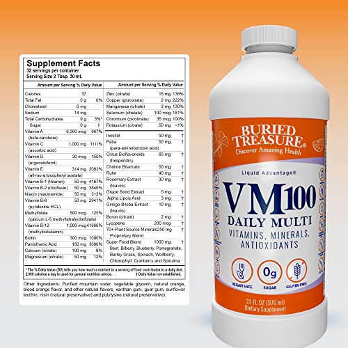 Buried Treasure VM100 Daily Multi Liquid Vitamins and 70 Minerals Plus Antioxidants Supplement