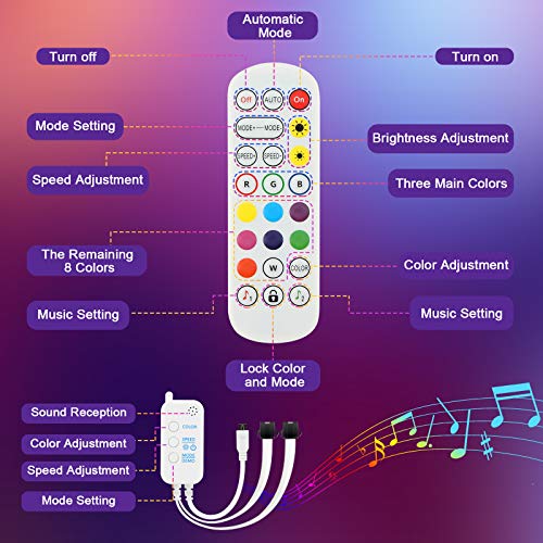 LED Strip Lights with Remote - 10M IP65 Waterproof Smart Colour Changing LED Lights Sync with Music with Bluetooth and Control Box, Snap Design LED Light Strips for Home Party Festival Wedding