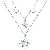 LONAGO Sun Star Moon Layered Necklace 925 Sterling Silver Moonstone Sun Moon Star Pendant Jewelry Gift for Women