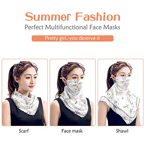 Outdoor Women\'s Sun Protection Anti-Dust Bandanas Cycling Chiffon Face Cover Multifunctional Scarf Mask (White-Heart)