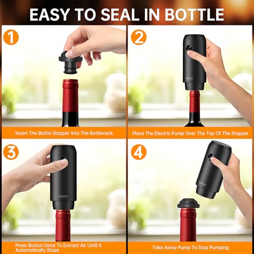 Rechargeable Electric Vacuum Wine Sealer Pump, One-Touch Automatic Air Remover, Cordless Type-C photo 10