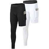 Towintec Men’s One Leg Compression Pants Full Length Tight Basketball 1/2 Single Leg Long Pant Base Layer Leggings Underwear