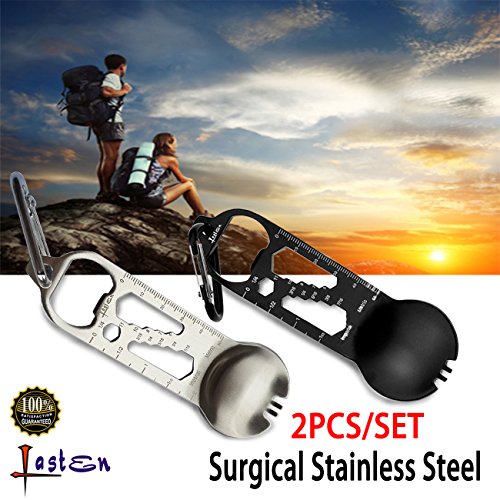 Click Here to See More Images Lasten 11-in-1 Multi-function Bottle Opener Stainless Steel Outdoor Tableware Spoon with Measurement, Bit Holder, Metric Ruler, Survival EDC Screwdriver for Outdoor Camping Cooking