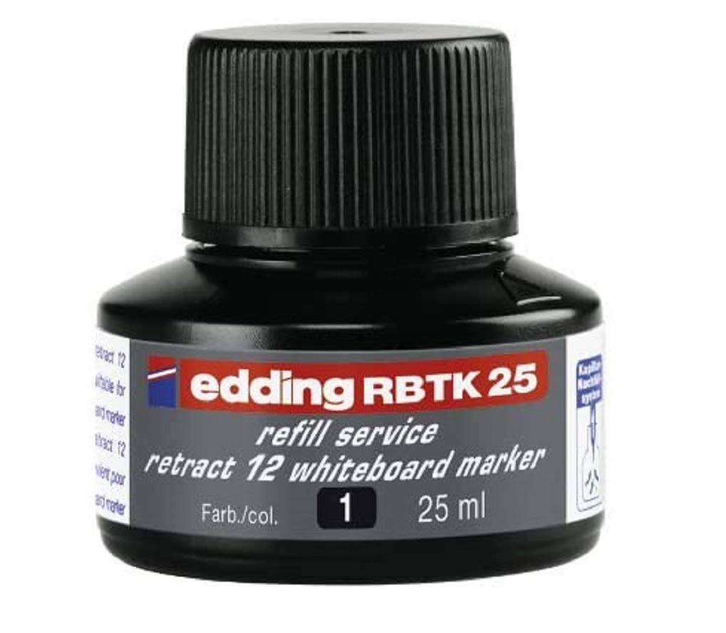 Edding Rbtk 25 Refill Ink - Black - 25 Ml - with Capillary System, Ideal for Clean and Uncomplicated Refilling of The Edding Whiteboard Marker Retract 12
