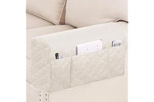 Turquoize 2 Pack Waterproof Armrest Covers for Chairs and Sofas - Couch Arm Covers with Side Pocket Anti-Slip Furniture Protector Washable Armrest Slipcovers, Ivory