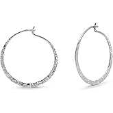 Boma Jewelry Sterling Silver Organic Hammered Textured Hoop Earrings, 1 Inch
