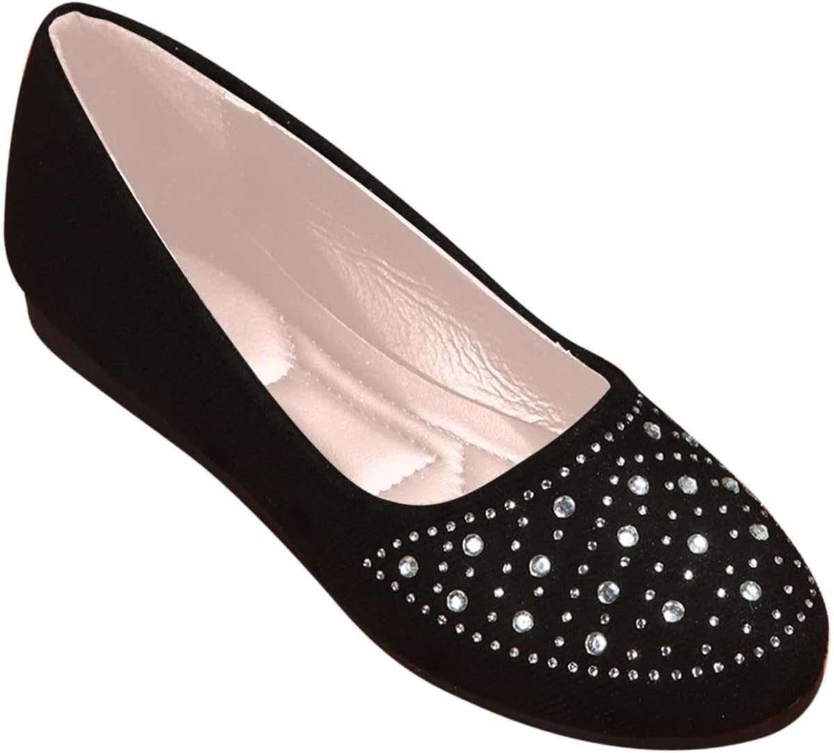 Women Rhinestone Round Toe Flats Soft Comfortable Arch Support Flats Memory Foam Insole Cushion Slip On Ballet Shoes