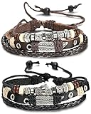 FIBO STEEL 1-4 Pcs Leather Charm Bracelet for Men Braided Wrist Cuff, Adjustable 7.6-11 inches
