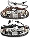 FIBO STEEL Leather Charm Bracelet for Men Braided Wrist Cuff, Adjustable 7.6-11 inches