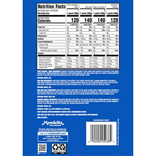 NABISCO TEAM FAVORITES VARIETY PACK, OREO MINI, CHIPS AHOY! MINI, TEDDY GRAHAMS HONEY & BARNUM’S ANIMAL CRACKERS, 30 SNACK PACKS