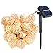 DecorNova Solar String Lights, 20 Feet 30 LED Rattan Ball Fairy Lights with Waterproof Solar Panel & 2 Lighting Modes for Outdoor Patio Lawn Garden Christmas Party Decorations, Warm White