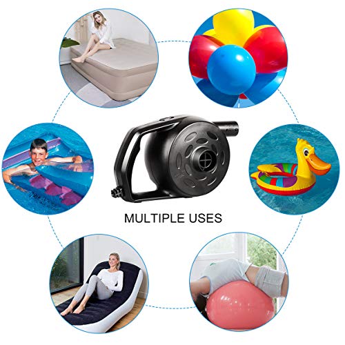 Omont Electric Air Pump Quick-Fill High Power Air Mattress Pump Inflator Deflator Suitable for Yoga Exercise Ball Raft Bed Boat Pool Toy and Balloons with Multiple Nozzles, AC 110-120V