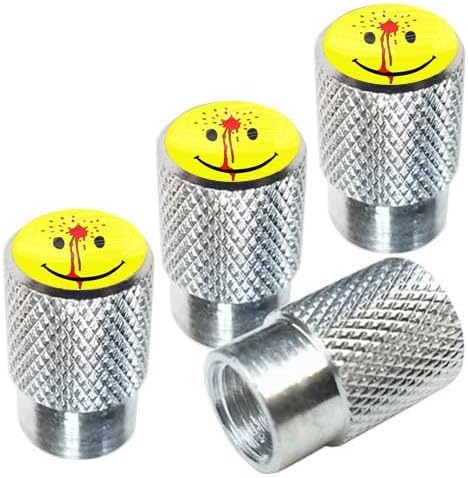 Tricktoppers Polished Silver Billet Knurled Aluminum Tire Wheel Valve Stem Dust Caps For Cars Trucks Trailers SUV's RV's Motorcycles Bikes (Set Of 4) Bulllet Shot Smiley Face Yellow Red