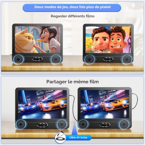 Arafuna 12 Inch Dual Screen Portable Car DVD Player, 178° IPS HD Screen HDMI for Game Console, Wireless Mirror, Simultaneous Playback on Two Screens, AV Out, USB/TF Card, Resume Memory