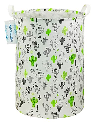 LANGYASHAN Storage Bin,Canvas Fabric Collapsible Organizer Basket for Laundry Hamper,Toy Bins,Gift Baskets, Bedroom, Clothes,Baby Nursery (Cactus)