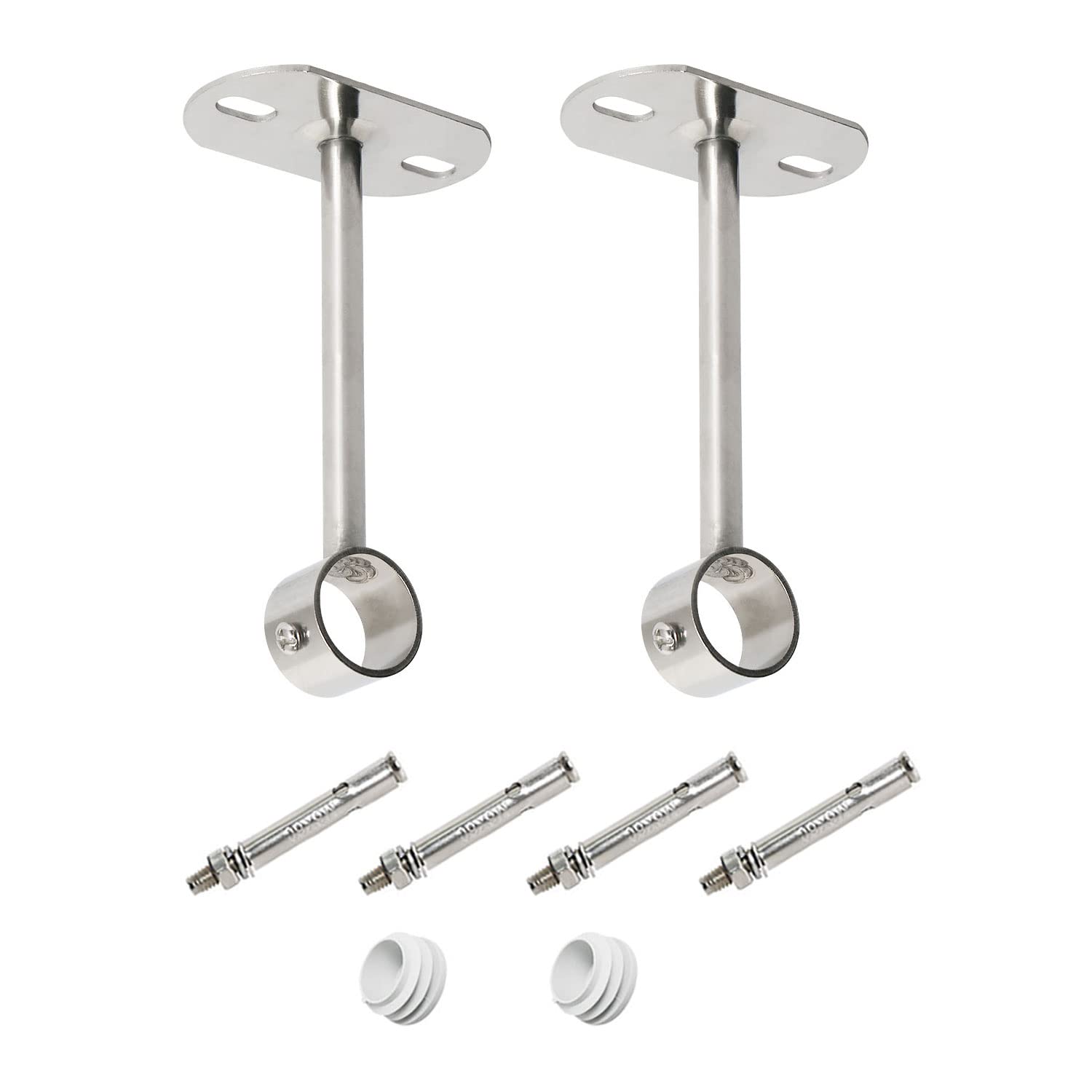 Ohamtes 2Pcs ID25mm (1"), L200mm, clothes rail mounting bracket, shower curtain closet tie rod support frame, curtain rod flange socket, suitable for ceiling or wall mounting