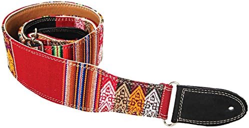 Henry Heller Matador - Red Festive Inca 2-Inch Woven Guitar Strap w/ Leather Backing
