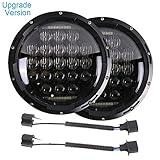 TRUCKMALL 7 inch LED Headlights DOT Smoke Bulbs Daytime Runing Lights DRL Accessories Set Kit Projector Headlamps Light for Jeep Wrangler JK JKU TJ LJ CJ Sahara Rubicon Unlimited Hummer H1 H2 Black
