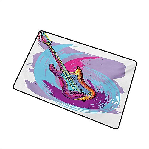 Anzhutwelve Musicï¼ŒEntry Rug Illustration of Electric Guitar Artistic Modern Musical Festive W 31" x L 47" Carpet Kids Room Pad Floor Mat Lavander Purple Aqua Magenta