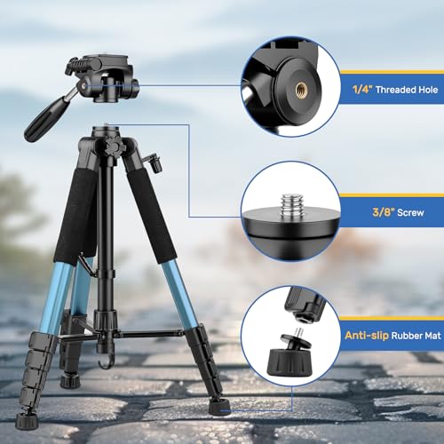 Victiv 188cm Camera Tripod for Canon Sony Nikon, Travel Tripod with Detachable 3-way Swivel Head, Camera Stand with Phone Holder & Remote Control, Upgraded Tripods with 1/4" Extension Interface-Blue