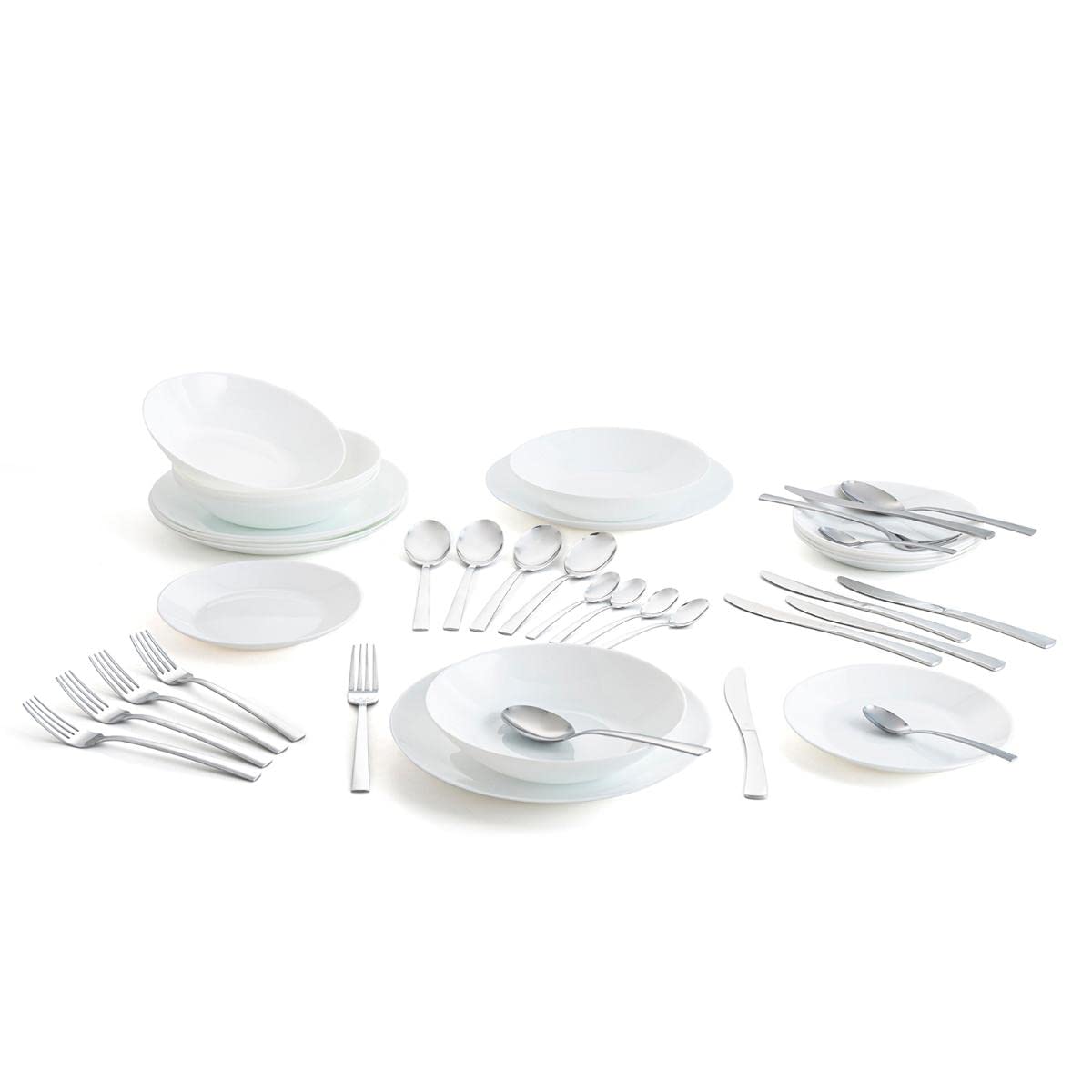 Arcopal Complete White Dinnerware Set for 6 People (18-Piece Cutlery Set, 24 Amefa, Opal Glass, Single, 19 Pieces)