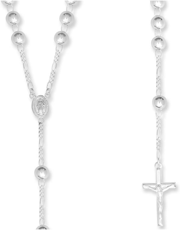 Sterling Silver Rosary beads Necklace - 28 inch