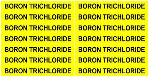 BORON TRICHLORIDE ____Gas Pipe Tubing Labels__ <PACKAGE OF 28 LABELS> 3/8" Height, 3" Width, Black Letters on Yellow Background, TEMPO GAS SYSTEMS High-visibility, Industry-standard Information and Safety Labels
