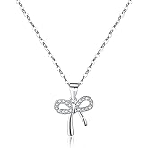 Reffeer Solid 925 Sterling Silver CZ Bow Necklace Chain for Women Teen Girls Crystal Bow Pendant Necklace Choker Bowknot