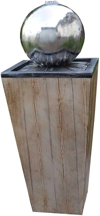 Kiom Kugelbrunnen Gartenbrunnen Brunnen FoLegno mit Edelstahlkugel 83cm