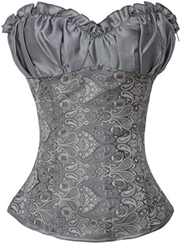 Ivy Shi Women's Satin Overbust Lace Up Back Corset Top (Medium, Gray)