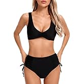 Favnac Women's High Waisted Bikini Sets Tummy Control Two Piece Swimsuits Ruched Swimwear Drawstring Bathing Suit