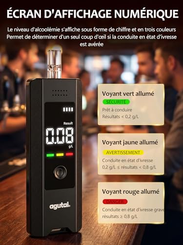 Professional Electronic Alcohol Tester - High Accuracy Alcohol Tester with LCD Digital Display - Portable Alcohol Tester USB C Rechargeable with 10 Tips