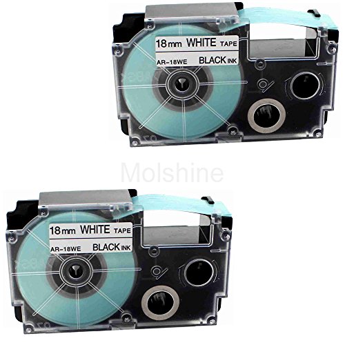 Molshine Compatible Label Tape Replacement for CASIO XR-18WE Black on White (0.7'' 3/4" 18mm) 8m Pack 2