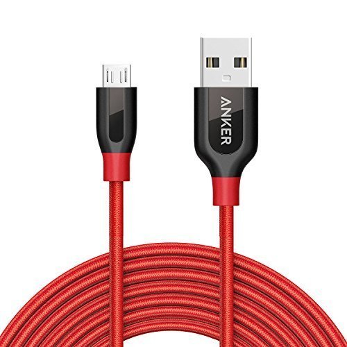 Anker PowerLine+ Micro USB The Premium Durable Cable [Double Braided Nylon] for Samsung, Nexus, LG, Motorola, Android Smartphones and More (Red, 10ft)