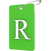 Gostwo 2 Pack Luggage Tags for Suitcases, 26 Initial Letter Travel Luggage Baggage Identification Labels ID Tag Fully Bendable Tags with Stainless Steel Loop (Green) (Letter R)