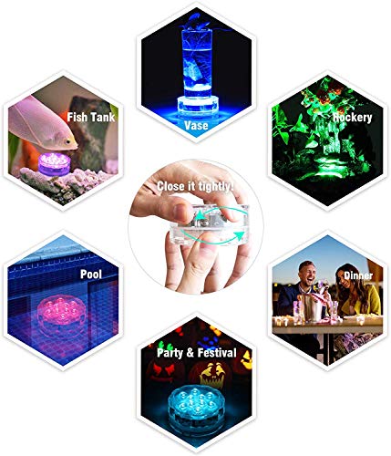Qoolife Rechargeable Underwater Led Lights- 3.3" USB Magnetic Waterproof Light Pad Night Lights Remote Controlled RGBW Changing Submersible led Lights for Party Christmas Hot Tub Pond - Thumbnail 6