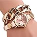 Doinshop Women Gold Dial PU Leather Chain Wrap Analog Quartz Wrist Watch Bracelet (white)