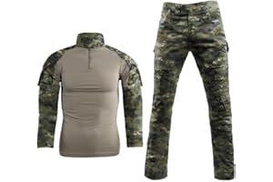LANBAOSI Men's Tactical Combat Shirt and Pants Set Long Sleeve Woodland Hunting Military Uniform 1/4 Zip