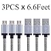 Micro USB Cable,[6ft*3Packs]by Ailun,High Speed 2.0 A Male to Micro B Sync & Charging Nylon Braided Cable for Smartphone&Tablets [Silver]