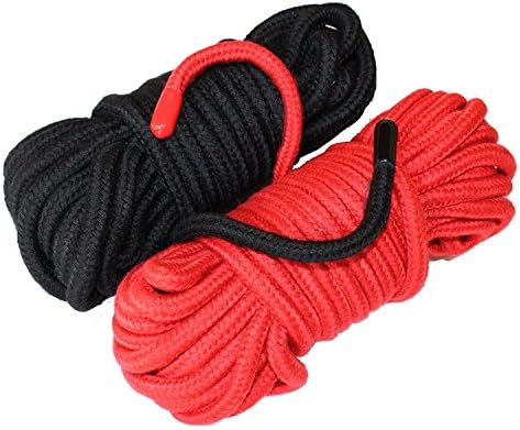 EXTRA LONG Pack of 2x36 feet (72 feet total) Soft COTTON Rope by BLISS BOUNDARY (2-pack, Red, Black)