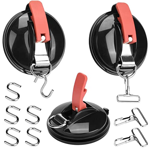 oumuik 3 Pack Suction Cup,Awning Suction Cups with 6 S-Hooks Suction Hooks，3-D Ring Clip