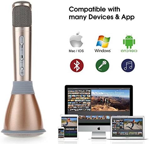 Axcess Wireless Bluetooth Microphone Portable Karaoke Player, Microphone for Kids, Music Playing and Singing Anytime Anywhere, Support IPhone/Android IOS Smartphone/Tablet Compatible (Gold)