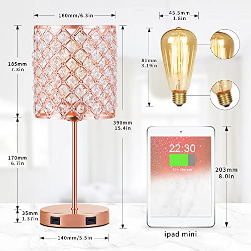 USB Touch Control Crystal LampRose Gold Crystal Lamp Set of 2 with