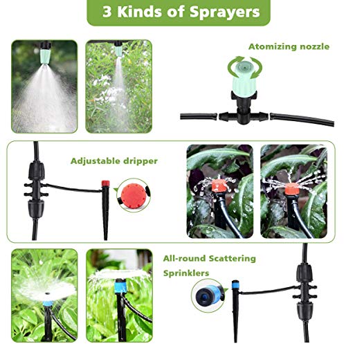 Micro Drip Irrigation Kit,king do way 42m/138ft Garden Irrigation System with Adjustable Nozzle Sprinkler Sprayer&Dripper Automatic Patio Plant Watering Kit Misting Cooling System for Greenhouse,Lawn