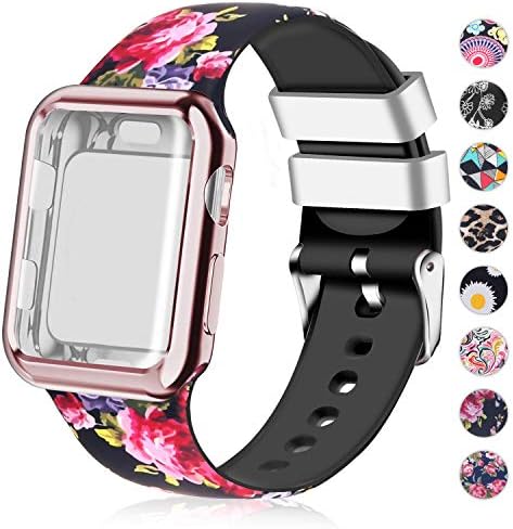 Compatible for Apple Watch Band with Screen Protector Case, Soft Silicone Sport Wristband for Apple Watch iwatch Series 3 2 1 (38mm,Rose)