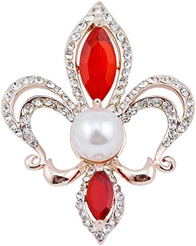 ALBEST Jewelry Women's Rhinestones Red Zircon Gold Plated Iris Flower Design Pearl Brooches Pin