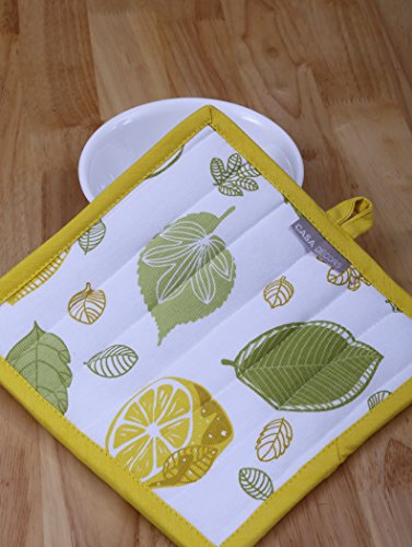 Pot Holders and Oven Mitts, Unique Citrus Splash Design, Heat Resistant, Made of 100% Cotton, Eco-Friendly & Safe, Set of 1 Oven Mitt and 1 Pot Holder, Pot Holders and Oven Mitts Sets By CASA DECORS