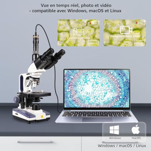 SWIFT SW350T Trinocular Compound Microscope, 40X-2500X Magnification, Siedentopf Head, Search Level, Two-Layer Mechanical Scene, 1.3MP Camera and Software, Windows and Windows Compatible