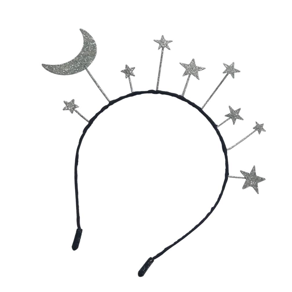 PRETYZOOM Glitter Star Headband Sequin Moon Hair Hoop Crown Cosplay Costume Hair Accessory for Wedding Princess Birthday Party Headpiece